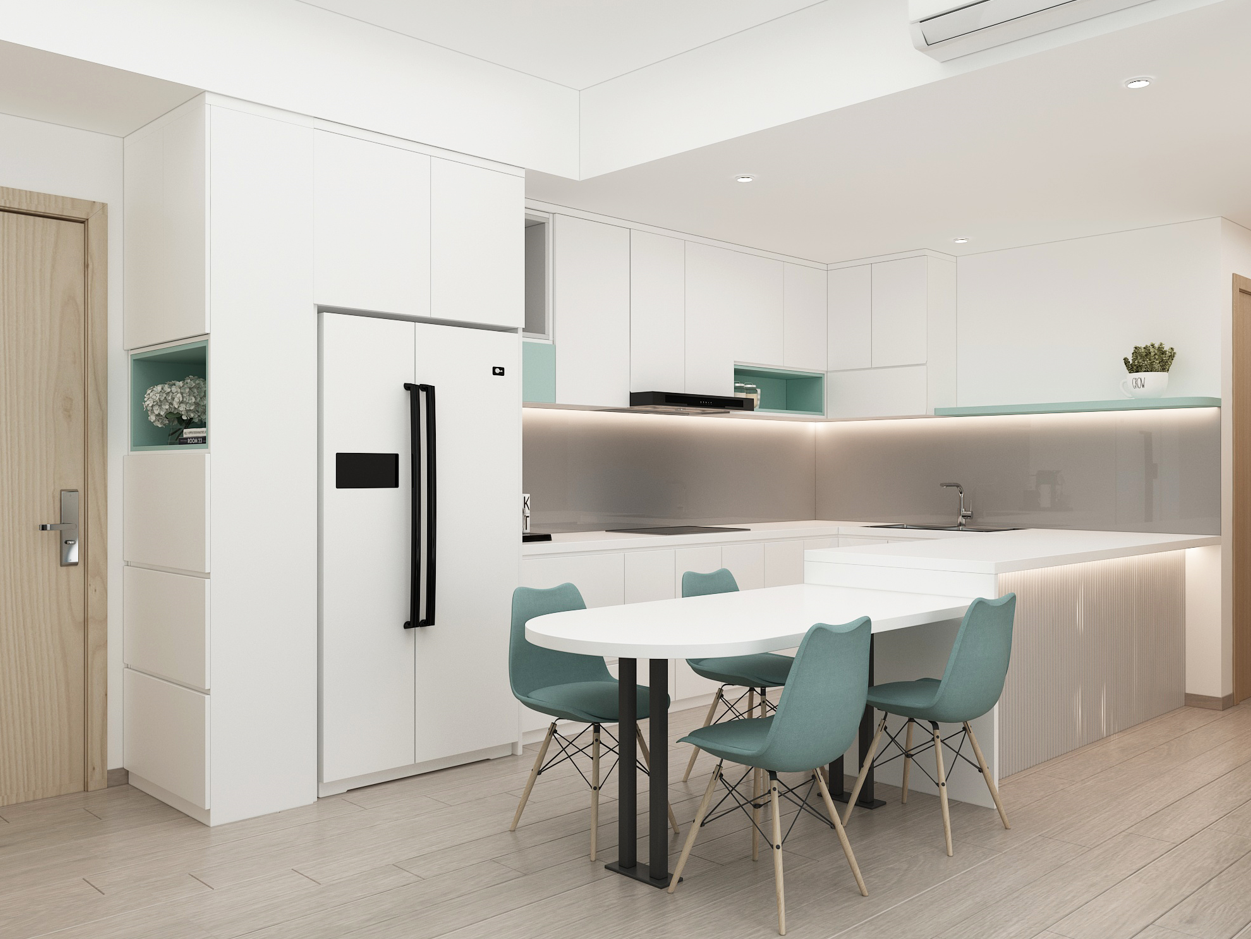 thiết kế nội thât căn hộ chung cư 70m2 - phòng bếp Khang điền