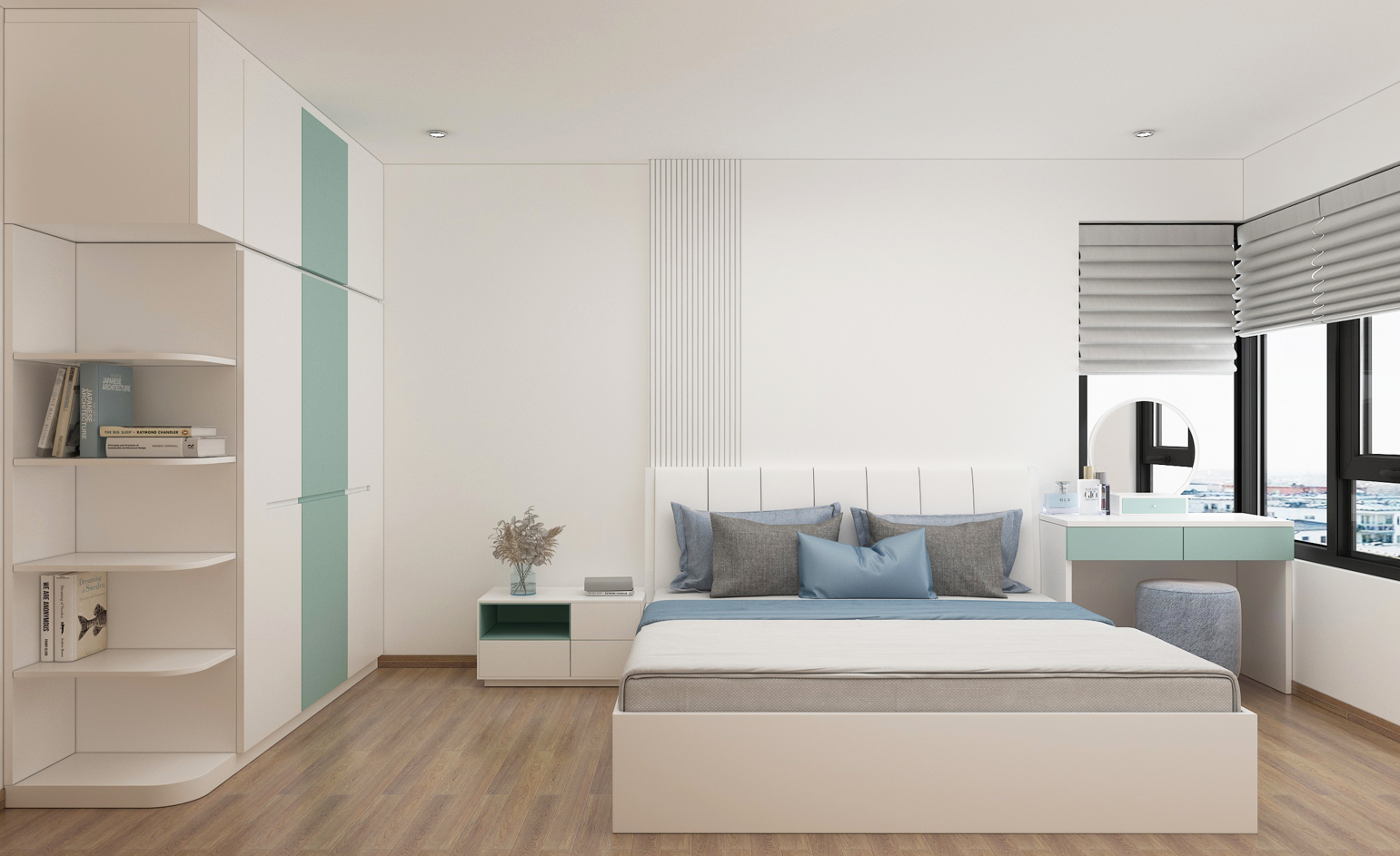 thiết kế nội thât căn hộ chung cư 70m2 - phòng ngủ Khang điền